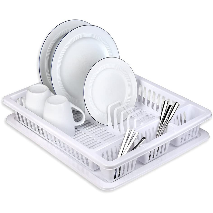Сушарка для посуду Scram з піддоном в 10 кольорах приблизно 46 x 37 x 8 см сушарка для посуду сушарка для посуду решітка для посуду, Колір (Білий)