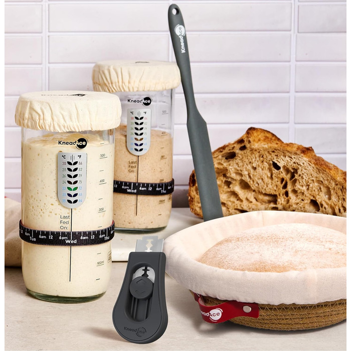 Набір для закваски KneadAce: банка 680.4 г, 2 корзини Banneton, лезо для хліба - подарунок для пекаря