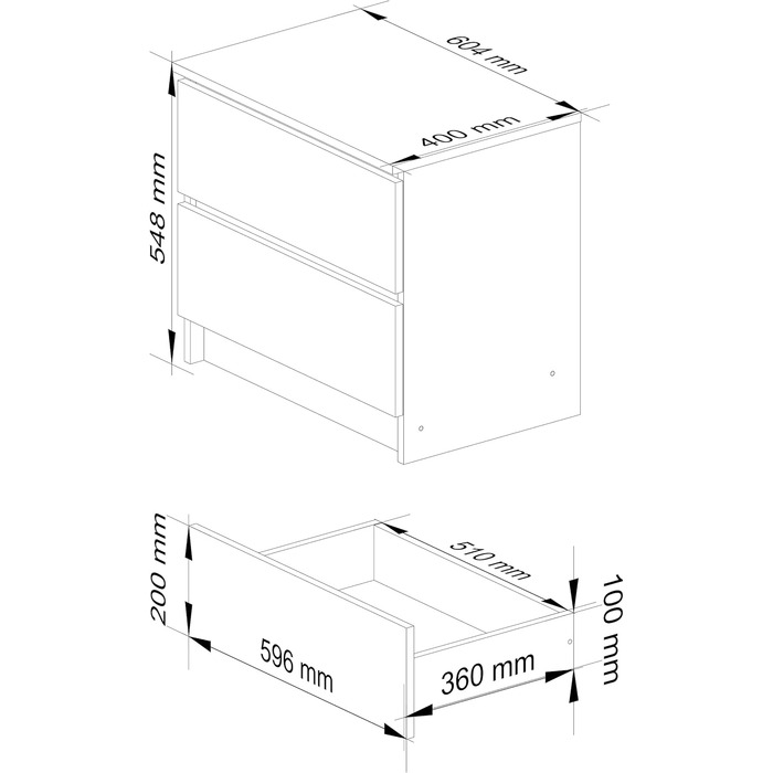 Комод AKORD K60, 2 шухляди, Білий/Капучино, Ш60xH55xD40 см, 20кг, Сучасний дизайн