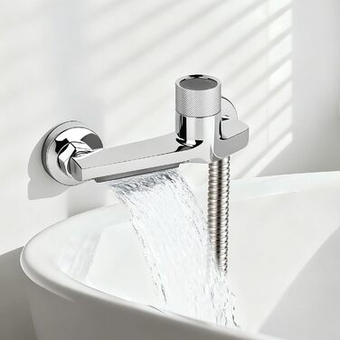 Змішувач для ванни з термостатом та двома виходами, душова лійка з запобіжним клапаном, настінний для ванни та душу, хром