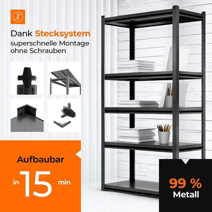 Металевий стелаж з металевими полицями, 5 ярусів, 160x86x45 см. Міцний, швидко збирається, стійкий до плісняви. Ідеально для підвалу, складу та дому.