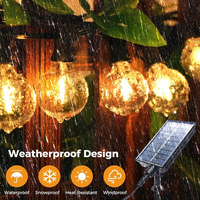 Сонячна гірлянда для вулиці Litogo з 25+2 LED-лампочками G40, 8 режимів, диммування, пульт дистанційного керування, тепле світло, для балкона, саду, тераси
