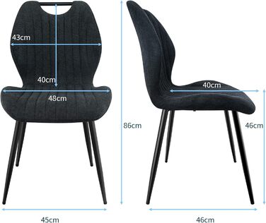 LEWE Комплект стільців для їдальні (4 шт.), сірого кольору. З м'яким сидінням, металевими ніжками та тканинною спинкою. Підходять для кухні, вітальні та їдальні.