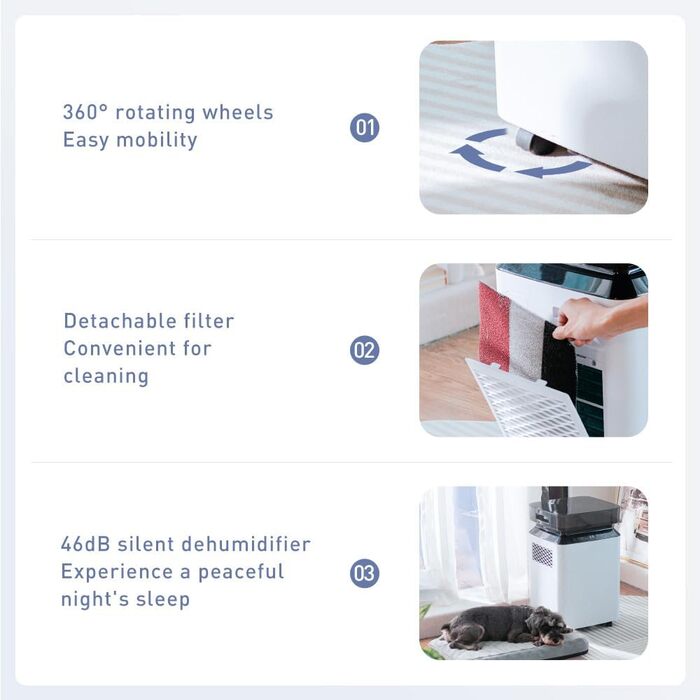 Електричний осушувач повітря Kalopsia: 50 л/день для підвалу та квартири - резервуар 8 л, 120 м², 46 дБ, автоматичне осушення, зливний насос та таймер 24 години, чорний