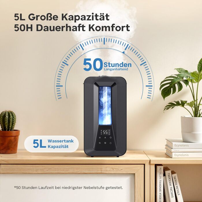 Зволожувач повітря AROEVE 5L з верхнім заповненням, ультразвуковий, з аромадифузором, гігростат, нічник, тихий (25dB), для дому, рослин, дітей та спальні