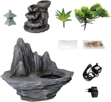 Lemodo Фонтан для дому LED 3-рівневий Настільний Фонтан Фен Шуй з підсвіткою, Водоспад, Оволожувач повітря, Декор для вітальні, спальні, офісу, 27x19x33 см (Савана)