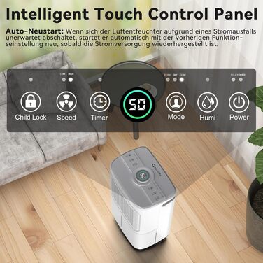 Електричний осушувач повітря Crecolife 12L/24h, 190W, для приміщень 20м², з цифровим дисплеєм та сенсорною панеллю управління, 3 режими осушення, 2 варіанти зливу, таймер 24h