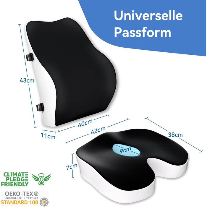 Набір подушок для сидіння з memory foam: для офісного крісла, авто, дому та подорожей. Комфорт спини та сідниць. Чорний колір