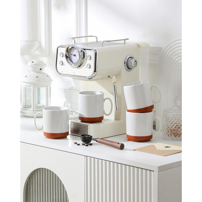 MALACASA Сервіз на 6 осіб (24 предмети) з реактивною глазур'ю, кераміка, серія TARA, білий з коричневими акцентами