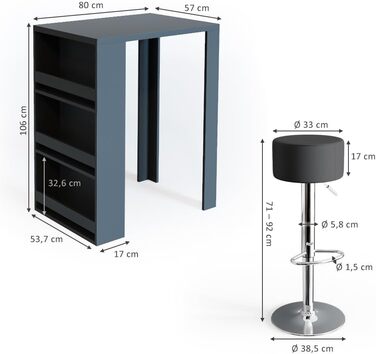 Набір барного столика та табуреток Vicco Bartisch-Set, білий/антрацит, 80 x 57 см (2 табуретки)