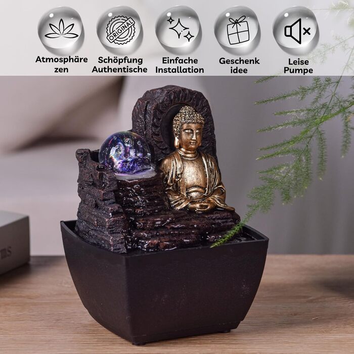 Декоративний фонтан Zen'Light Zimmerbrunnen: для дому, офісу, медитації, LED-підсвітка, H 18 см