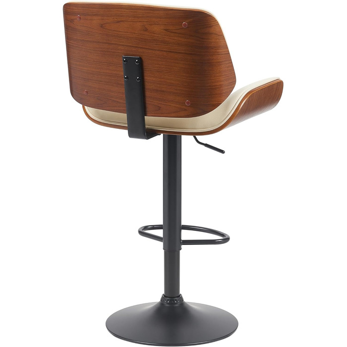 Барний стілець CLP Beverley з штучної шкіри, регульована висота та поворотний, дерев'яний, з підніжкою, колір: горіх/кремовий