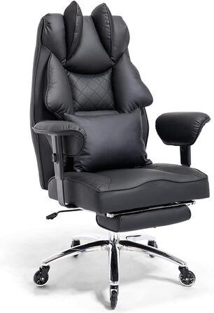 Офісний крісло Asukale Ergonomic 200kg з підніжкою, поперековою подушкою та широким сидінням, регульоване по висоті, імітація замші (чорний)