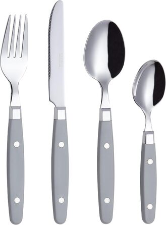 EXZACT Набір столових приборів 24 шт. з нержавіючої сталі з ручками з фіксацією - Ретро стиль. Включає: 6 виделок, 6 ножів, 6 ложок, 6 чайних ложок - сірий колір