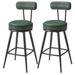 Барні стільці VASAGLE EKHO - набір 2 шт, 360° обертання, з підлокітником, для кухонного острова, стиль Mid-Century Modern, 65 см, зелений