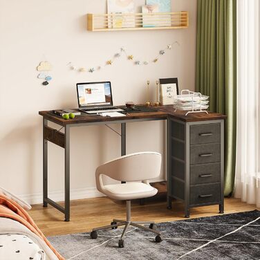 Комп'ютерний стіл Coleshome L-подібний, 120x70 см, 4 шухляди, для офісу/кабінету/спальні, вінтажний коричневий