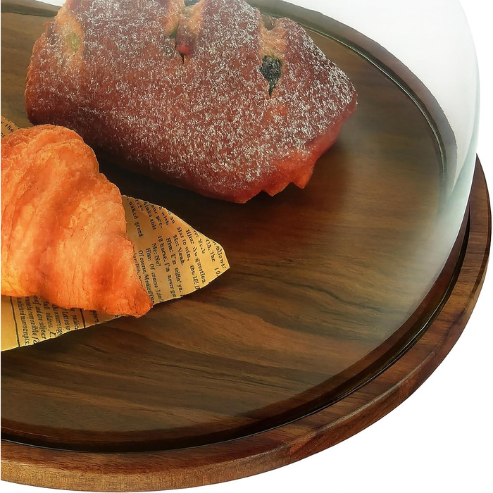 Таця Relaxdays з кришкою, скляна, для тортів та закусок, зберігає свіжість, 16x28 см, дерев'яна (акація)