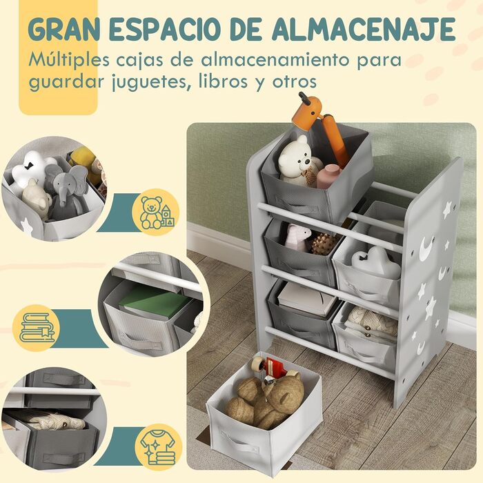 Полиця для іграшок Kinderregal для дітей старше 3 років, сіра, з 6 коробками з фетру, органайзер для іграшок, 43x30x60 см