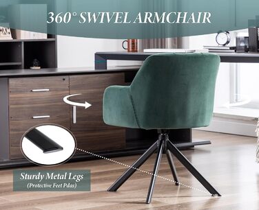 Офісний стілець Chairus обертовий оксамитовий зелений з металевими ніжками, без коліс для кабінету