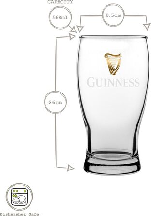 Склянки для пива Guinness Pint 2X 568 мл - Набір келихів для крафтового пива, лагер, ель - Міцне скло для бару та кухні