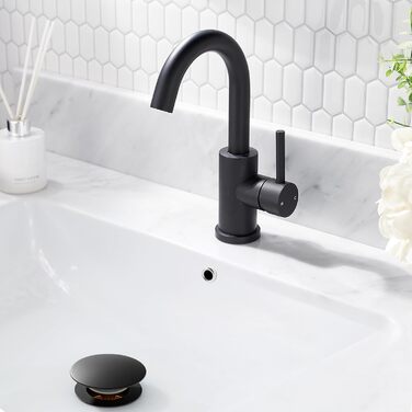 Змішувач для ванної кімнати/кухні FORIOUS Hoch 360° з нержавіючої сталі, з можливістю повороту 175 мм, матовий чорний, з підключенням до гарячої та холодної води, для встановлення на мийку, преміум-якість