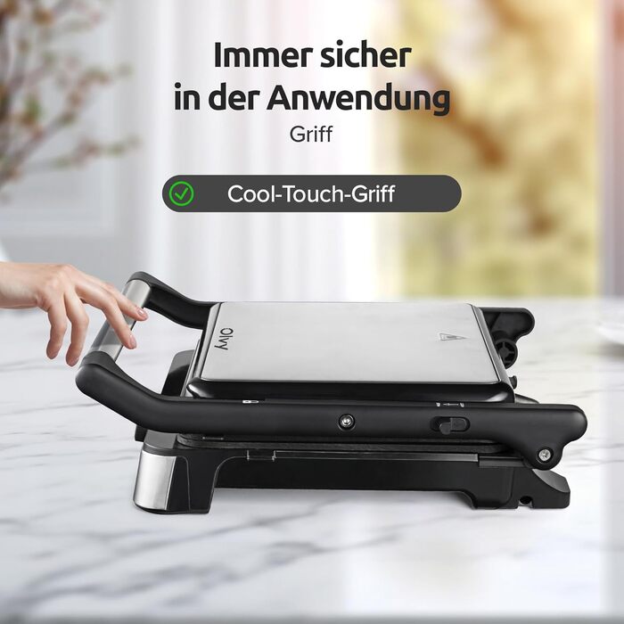 Olvy Sandwichmaker XXL: Цифровий контактний гриль 3-в-1 з антипригарним покриттям, регульована температура, таймер, велика поверхня приготування, Cool-Touch ручка, покриття без PFAS