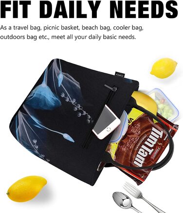 Сумка для холодильника, маленька легка сумка для обіду, ізольована сумка для роботи, Школи, складна водонепроникна блискавка (E-Black) (Чорний синій)