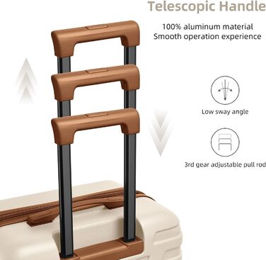 Набір валіз LARVENDER 6 шт. з твердим корпусом, легкий ABS, розширюваний, з TSA-замком, ручна поклажа, з сумкою та косметичкою, білий/коричневий