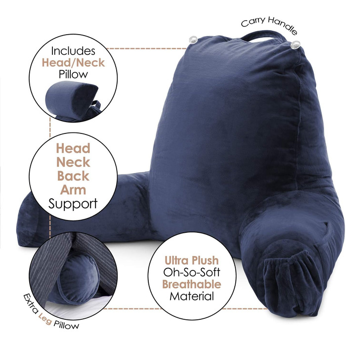 Подушка для читання Clara Clark з підтримуючим спиною, велика, з піною з пам'яті, блакитна