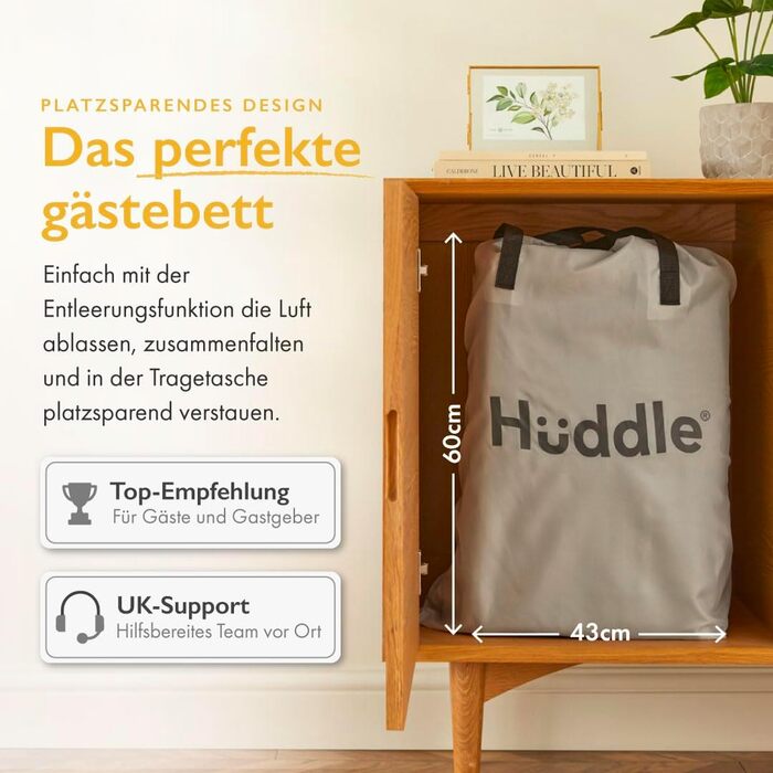 Надувне ліжко Huddle Lite з вбудованим насосом – комфортна матрац для кемпінгу, гостей та запасних кімнат (одинарне, двоспальне, king size)