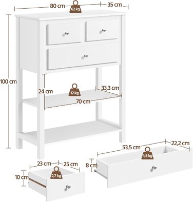 Консольний столик Yaheetech з 3 ящиками, 2 полицями, великою кількістю місця для зберігання, 80 35 100 см