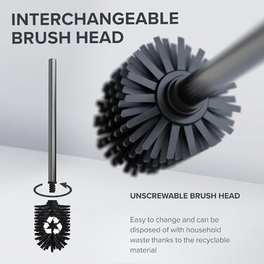 Торцева щітка для унітазу ROMO | Силіконова щітка для унітазу | З вентиляцією | Свободно стояча | Замінний WC-головка з нержавіючої сталі | Знімна підставка для крапель | Торцева щітка без кріплення до стіни (Без бачка, Gunmetal)