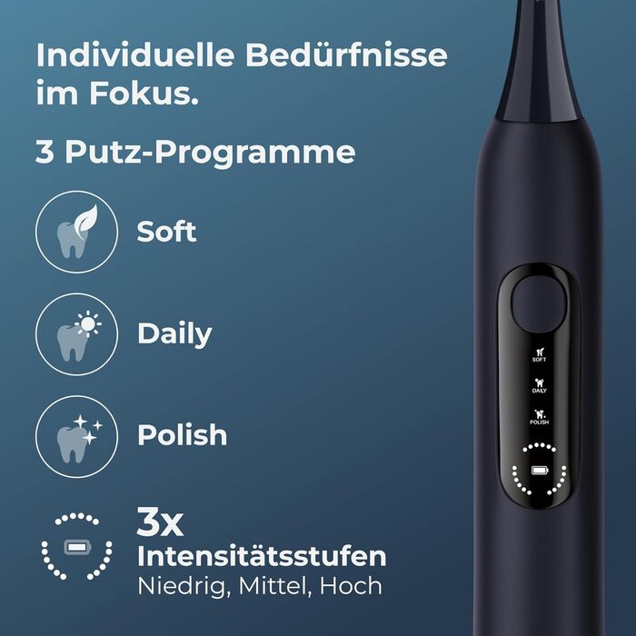 Електрична зубна щітка POIVES P1 Pro з датчиком тиску, 72000 рухів, 4 роки гарантії, 111 днів без ризику, тривалий час роботи, колір: Midnight Blue