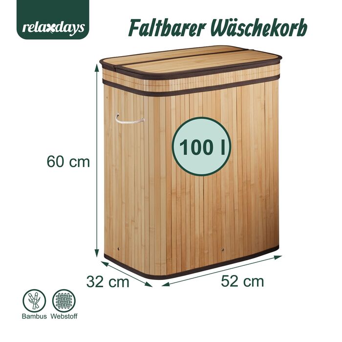 Кошик для білизни Relaxdays з бамбука з 2 відділеннями