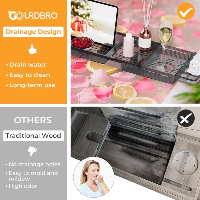 Підставка для ванни чорна, висувна, з полицею для книг, водонепроникна, аксесуари для ванної кімнати