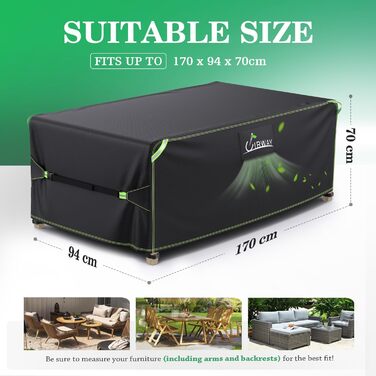 Водонепроникний чохол для садово-патіо меблів UIRWAY 420D Oxford, 170x94x70 см, з вентиляційними отворами та світловідбиваючими смугами