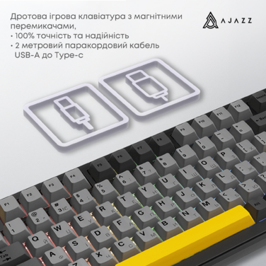 Ігрова дротова механічна клавіатура Ajazz AK820 MAX Magnetic switches-Black-Gray-Yellow-RGB