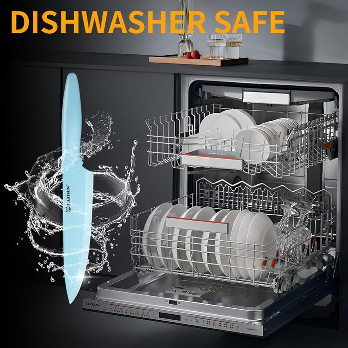 Набір кухонних ножів Katisun 16 предметів з японської сталі, з бруском для заточування, дощечкою та ножицями, кухонний набір для нарізки, шинкування та нарізання, безпечний для миття в посудомийній машині (14 ножів, синій/синій)