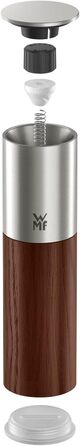 Мельниця для спецій WMF Nature Pro – соляна та перечна мельниця з керамічним механізмом, регульованим ступенем помелу, легко заповнюється, кришкою для захисту аромату, довговічний нержавіючий сталь та дерево, ручна (темно-коричнева)