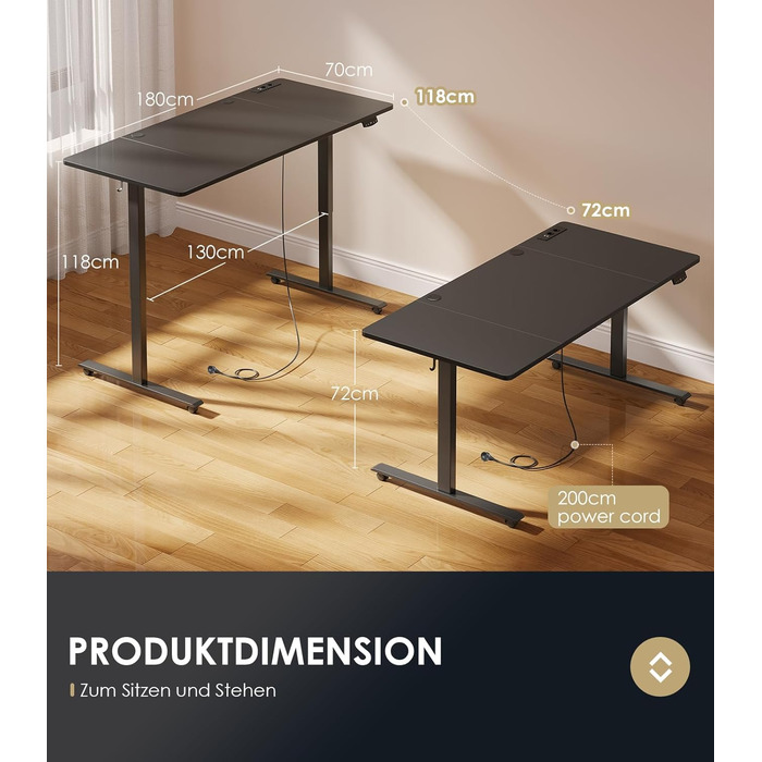 Регульований стіл OffiGo 180 см, електричний з USB, standing desk з пам'яттю, для офісу та дому, білий (180 x 70 x 72 см)