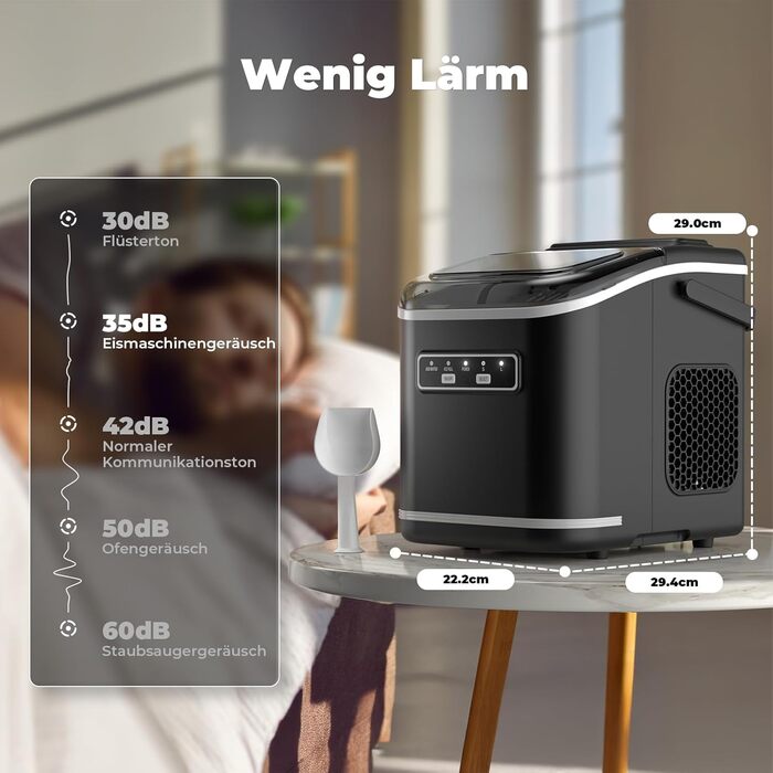 Машина для приготування льоду Acmeenjoy - компактна модель для кухні, офісу, бару та вечірок. Виготовляє 9 кубиків льоду за 6-8 хвилин, 12 кг за 24 години. Функція самоочищення.