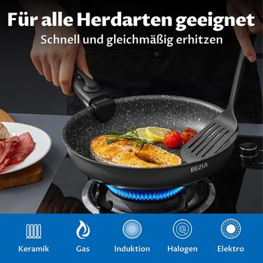 Набір антипригарних сковорідок BEZIA з знімними ручками, для всіх типів плит, з антипригарним покриттям, можна мити в посудомийній машині та використовувати в духовці, без PFAS, чорний