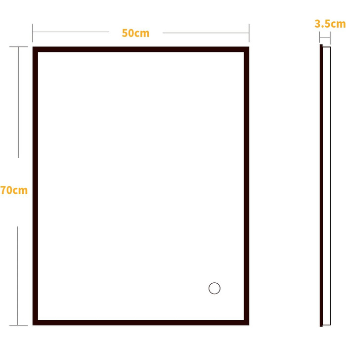Дзеркало для ванної кімнати Puchika з підсвічуванням, LED-дзеркало 50x70 см, регульоване, тепле/холодне/нейтральне світло 3000-6400K, IP44, A+, сенсорне керування, 3 кольори світла