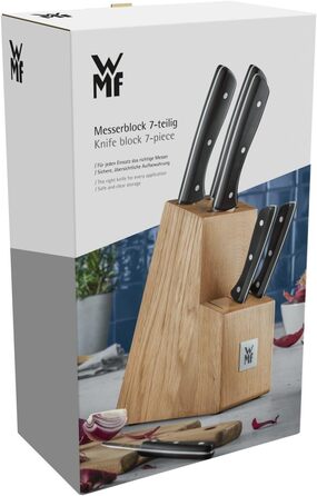 Набір ножів WMF Messerblock, 7 предметів: 6 шматкованих ножів, 1 дерев'яний брусок, сталь Klingenstahl, нержавіюча сталь