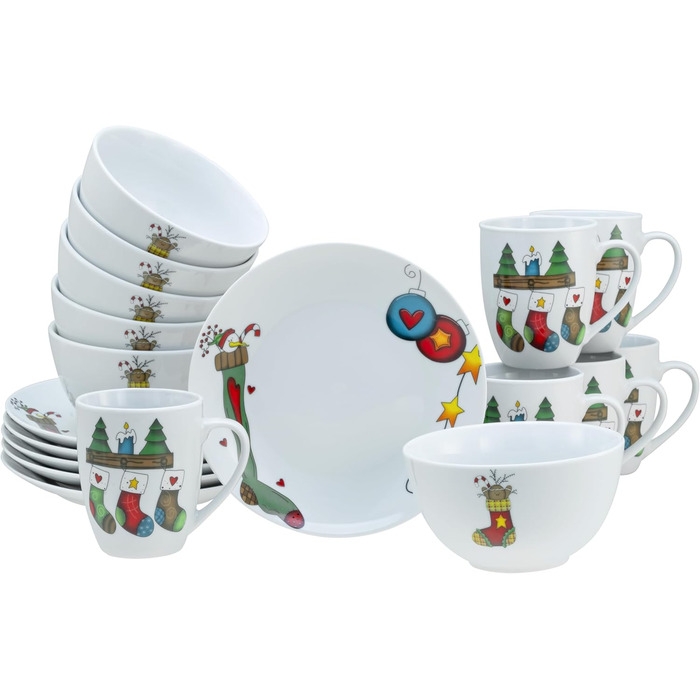 CreaTable Набір посуду Luna, 18 предметів для 6 осіб: серія, порцеляна, для сніданку, безпечний у мийці та мікрохвильовці