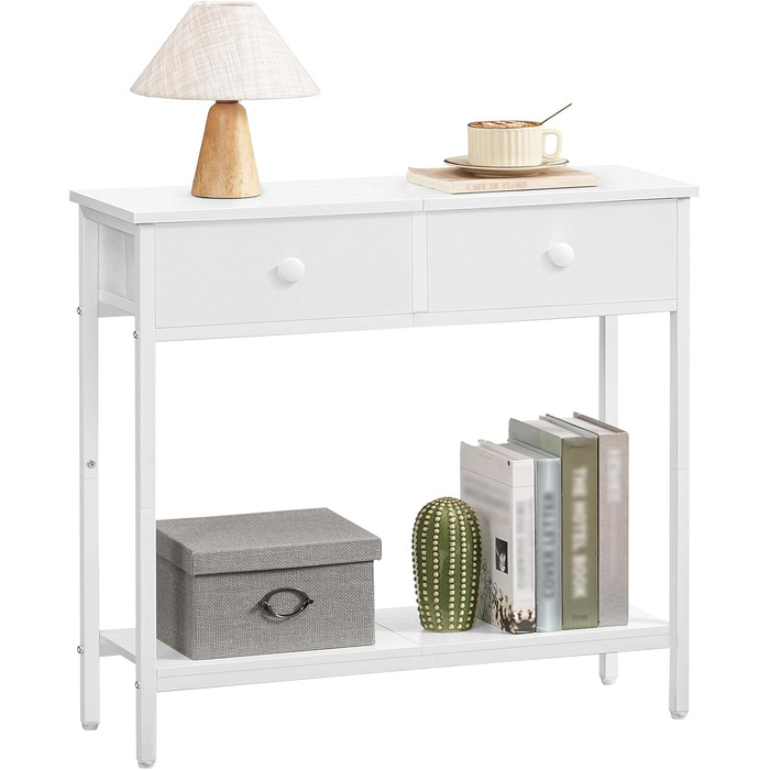 HOOBRO Консольний столик, вузький бічний столик з 2 висувними ящиками з тканини, 75 см, столик для передпокою, журнальний столик для дивану в індустріальному стилі, для передпокою, вітальні, коридору, білий EWW71XG01