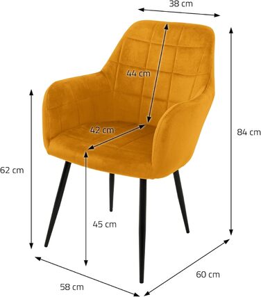 ECD Germany Комплект обідніх крісел (6 шт) з підлокітниками та спинкою, м'яке оксамитове покриття, металеві ніжки, ергономічні крісла для їдальні та вітальні, колір охра