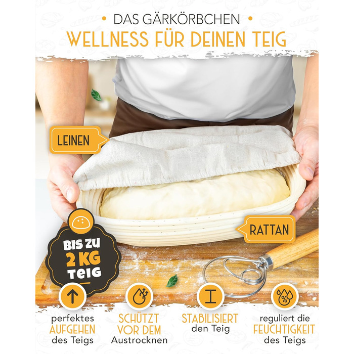 Набір для випікання хліба з чавунного лиття Krustenzauber XXL: форма, корзина для підйому, лопатки, ніж та інше. Ідеальний для початківців (форма 40 см)