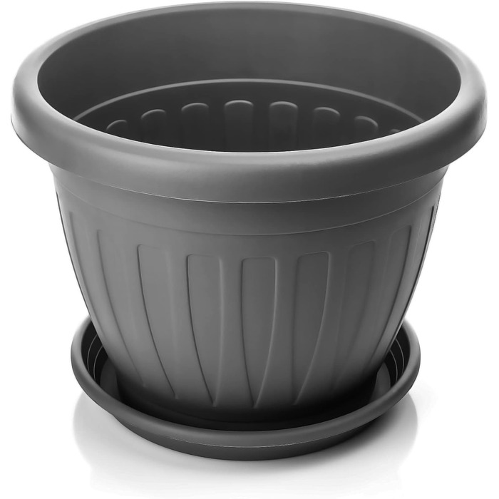 Плантатор BigDean 3X з підставкою, ø50xH38 см, антрацит - вологостійкий горщик для квітів - з водостоком, UV-стійкий, з міцного пластику - для внутрішнього та зовнішнього використання, Made in Europe