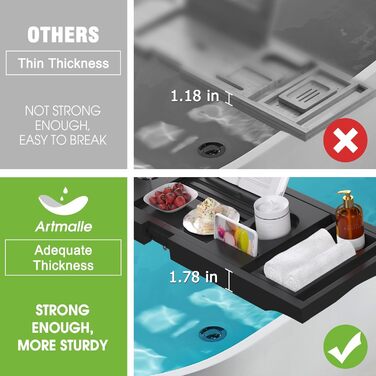 Підставка для ванни Artmalle: складаний бамбуковий столик з тримачем для книги та келиха, безкоштовна мильниця, для розслаблення та відпочинку